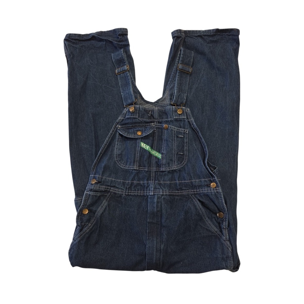 KEY Denim Bib Overalls Mens 34x30 Blue Carpenter Work Utility Dungarees Cotton